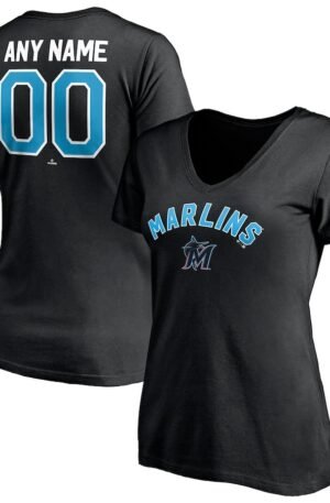 Miami Marlins Women's Personalized Winning Streak Name & Number V-Neck T-Shirt - Black