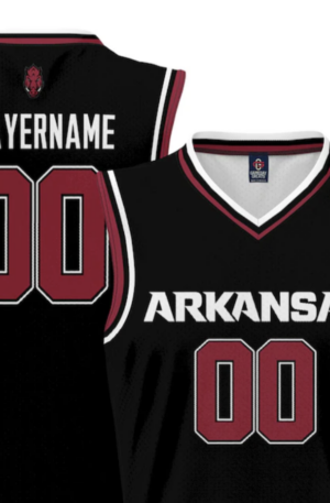 A Black Basketball Jersey against a white background.