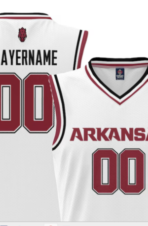 A white basketball jersey against a white background.