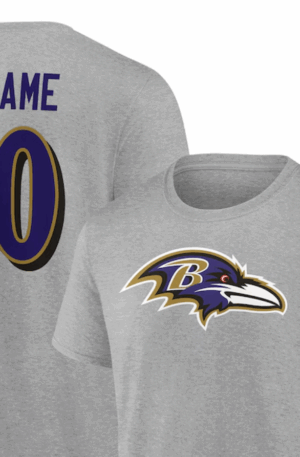 Baltimore Ravens Team Authentic Custom T-Shirt - Heathered Gray