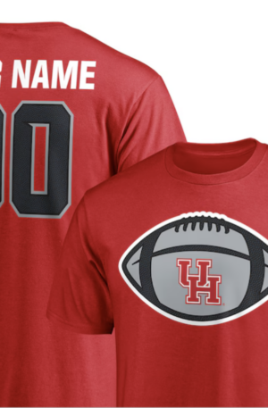 Houston Cougars Game Ball Football Personalized Name & Number T-Shirt - Red