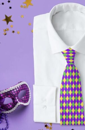 Colorful Mardi Gras Colors Harlequin Pattern Neck Tie
