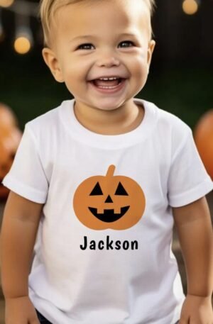 Cute Jack O Lantern Pumpkin Orange Halloween Name Toddler T-shirt