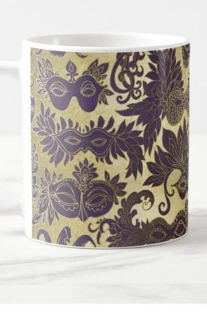 Mardi Gras Purple Masquerade Masks Faux Gold Coffee Mug