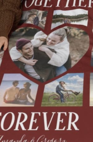 Stylish Together Forever | Heart Photo Collage Fleece Blanket