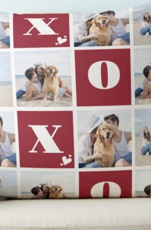 XOXO Bold Modern 12 Photo Collage Valentines Day Throw Pillow
