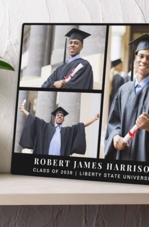 Elegant Graduation 3 Photo Collage Black Plaque