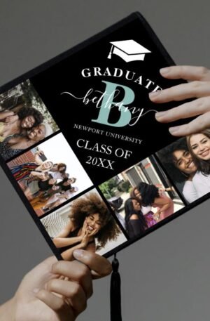 Elegant Monogram 5 Photo Graduation Cap Topper