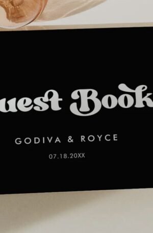 Stylish retro black & white wedding guest book