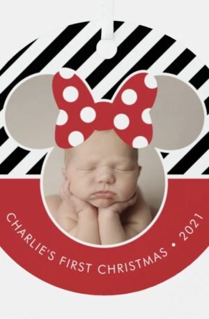 Minnie Mouse - Red | Baby's 1st Christmas - Photo Metal Ornament