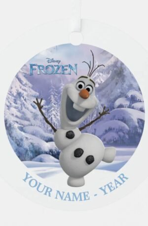 Personalized Olaf Snowflake Background Metal Ornament