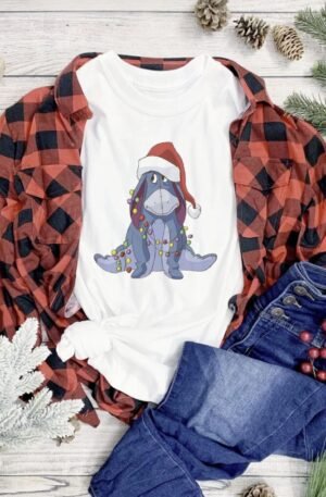 Eeyore Santa Pooh Christmas Tee. Festive Grumble Fun.