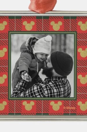 Yuletide Joy | Mickey Christmas Plaid Pattern Metal Ornament