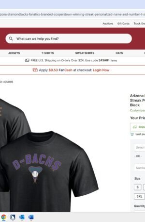 Arizona Diamondbacks Cooperstown Winning Streak Personalized Name & Number T-Shirt - Black