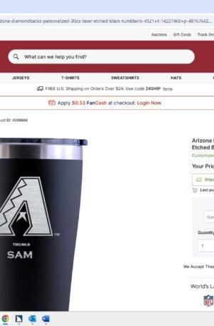 Arizona Diamondbacks Personalized 30oz. Laser Etched Black Tumbler