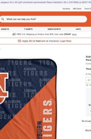 Auburn Tigers Pegasus 50" x 60" Split Wordmark Personalized Fleece Blanket