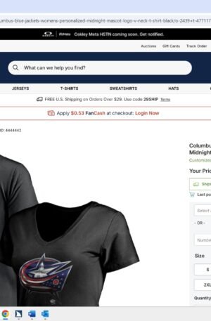 Columbus Blue Jackets Women's Personalized Midnight Mascot Logo V-Neck T-Shirt - Black