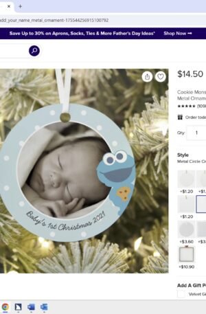 Cookie Monster | First Christmas - Add Your Name Metal Ornament
