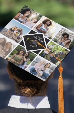 Custom 8 Photo Collage Grid Gold Graduate Graduation Cap Topper