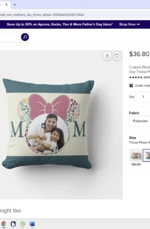 Custom Photo Minnie Mouse Floral Icon Mother's Day Throw Pillow