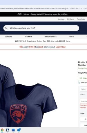 Florida Panthers Women's Personalized Name & Number One Color V-Neck T-Shirt - Navy