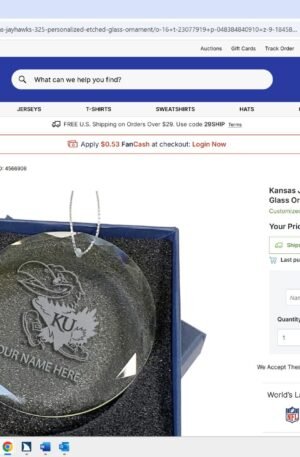 Kansas Jayhawks 3.25'' Personalized Etched Glass Ornament