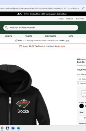 Minnesota Wild Chad & Jake Toddler Personalized Full-Zip Hoodie - Black