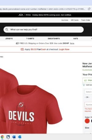 New Jersey Devils Personalized Name & Number Midfielder T-Shirt - Red