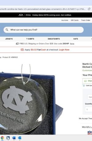 North Carolina Tar Heels 3.25'' Personalized Etched Glass Ornament