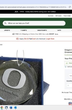 Oregon Ducks 3.25'' Personalized Etched Glass Ornament