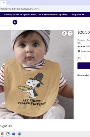 Peanuts | Snoopy Pilgrim - My 1st Thanksgiving Baby Bib