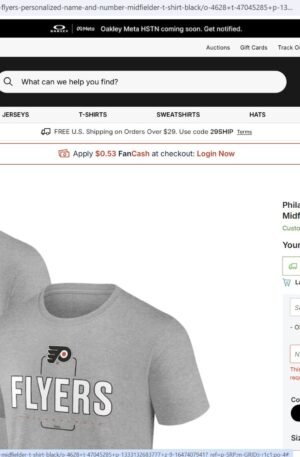 Philadelphia Flyers Personalized Name & Number Midfielder T-Shirt - Gray