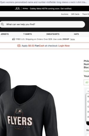 Philadelphia Flyers Women's Personalized Name & Number Midfielder Long Sleeve V-Neck T-Shirt - Black