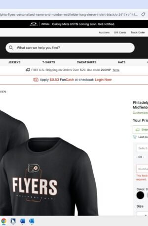 Philadelphia Flyers Personalized Name & Number Midfielder Long Sleeve T-Shirt - Black