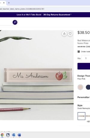 Red Watercolor Apple Personalized Teacher Desk Name Plate
