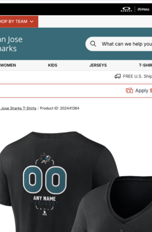 San Jose Sharks Women's Personalized Name & Number Midfielder V-Neck T-Shirt - Black