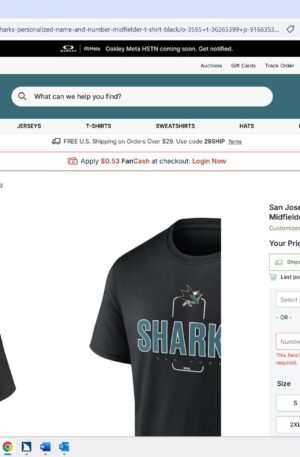 San Jose Sharks Personalized Name & Number Midfielder T-Shirt - Black