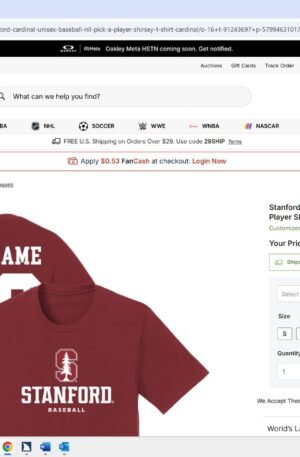 Stanford Cardinal Unisex Baseball NIL Pick-A-Player Shirsey T-Shirt - Cardinal