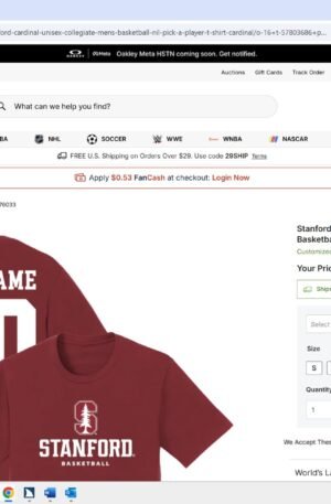 Stanford Cardinal Unisex Collegiate Men's Basketball NIL Pick-A-Player T-Shirt - Cardinal