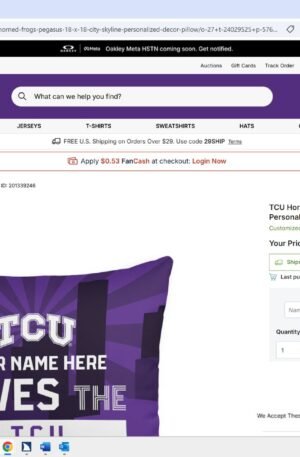TCU Horned Frogs Pegasus 18" x 18" City Skyline Personalized Decor Pillow