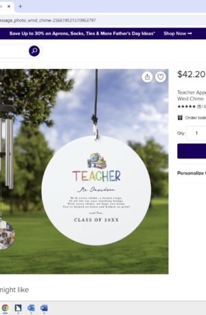 Teacher Appreciation | Custom Message & Photo Wind Chime