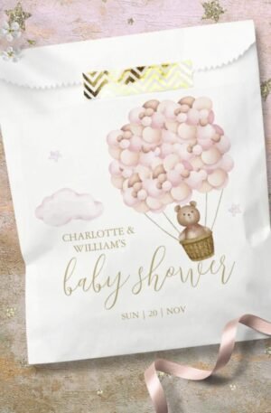 Teddy Bear Bearly Wait Pink Girl Baby Shower Favor Bag