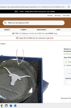 Texas Longhorns 3.25'' Personalized Etched Glass Ornament