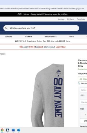 Vancouver Canucks Women's Personalized Name & Number Long Sleeve V-Neck T-Shirt - Heather Gray