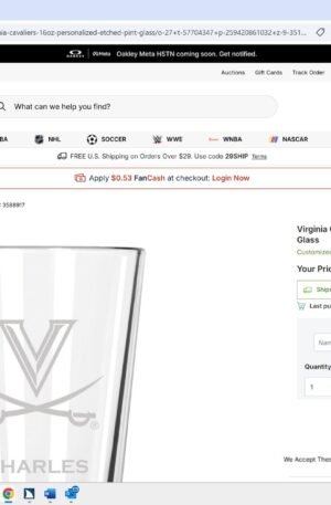 Virginia Cavaliers 16oz. Personalized Etched Pint Glass