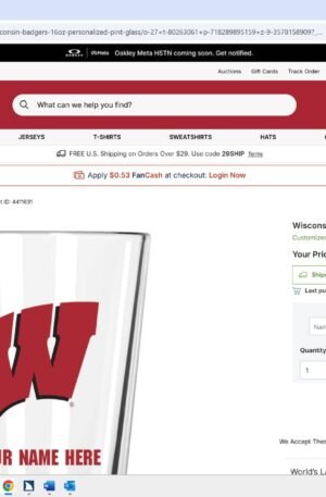 Wisconsin Badgers 16oz. Personalized Pint Glass