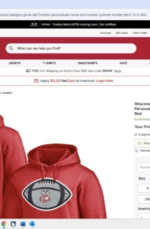 Wisconsin Badgers Game Ball Football Personalized Name & Number Pullover Hoodie - Red
