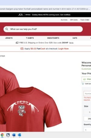 Wisconsin Badgers Playmaker Football Personalized Name & Number T-Shirt - Red