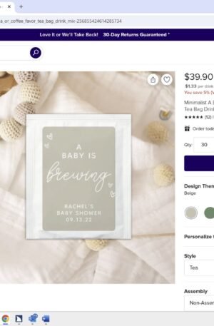 Baby Is Brewing Baby Shower Tea Bag Drink Mix