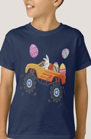 Easter Bunny Riding Monster Truck Cute Boys Kids T-Shirt